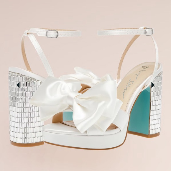 Betsey Johnson Mirrored Platform Block Heels with Bow - Picture 2 of 3